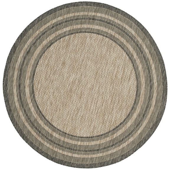 SAFAVIEH Courtyard Ercan Bordered Indoor/Outdoor Area Rug, Natural/Black, 9' x 9' Round