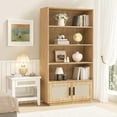 thumbnail image 2 of 5 Tier Rattan Bookshelf with Storage Cabinet & Door, Tall Industrial Book Shelf with Open Display Shelves, 5 Shelf Bookcase for Living Room, Bedroom, 2 of 8