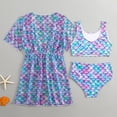 thumbnail image 3 of Huowey Baby Toddler Swimwear 3 Piece Tie Dye Bikini Set Round Neck Fashionable High Waist Brief Separates Short Sleeve Cover Up Cardigan Beachwear Summer Swimsuit,Purple,8-9 Years, 3 of 3