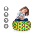 thumbnail image 2 of Green and Purple Storage Toy Bag Chair, Mardi Gras Themed Abstract Geometric Pattern with Rhombuses, Stuffed Animal Organizer Washable Bag, Small Size, Yellow Violet and Green, by Ambesonne, 2 of 3