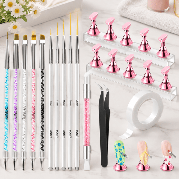 20-In-1 Nail Art Tools with Nail Stand Holder for Press on Painting