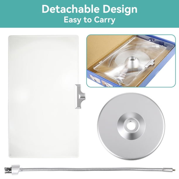 Matsuzay Lupa flexible con lente cristalina de primera para lectura y manualidades que reduce la fatiga ocular Muebles de oficina en casa plata