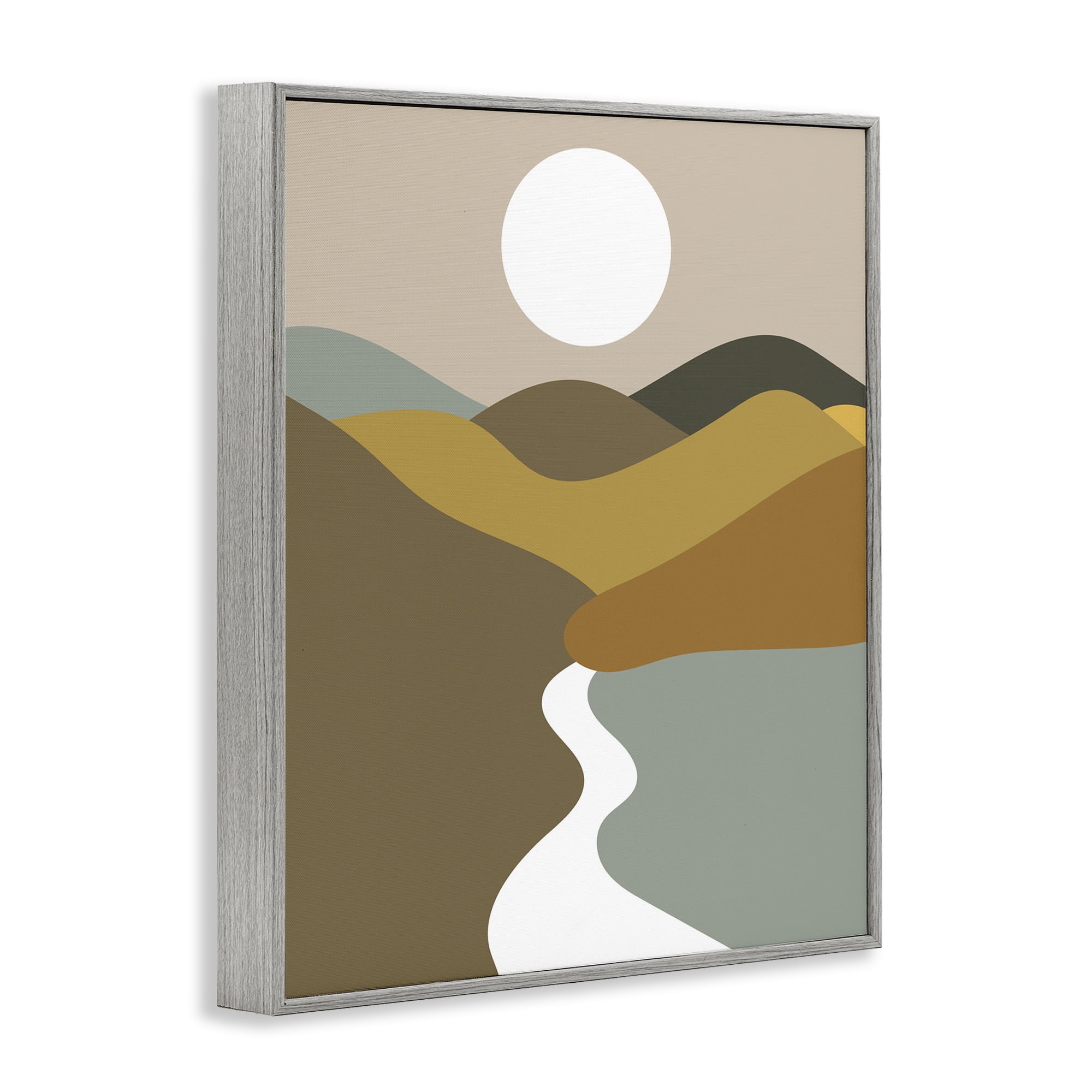 Stupell Industries River Towards Mountains Landscape Painting Gray Framed Art Print Wall Art, 11 x 14