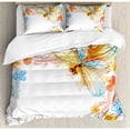 thumbnail image 3 of Dragonfly Duvet Cover Set Twin Size, Abstract Grunge Vintage Design Moth with Spring Flowers Floral Frame Art Print, Decorative 2 Piece Bedding Set with 1 Pillow Sham, Multicolor, by Ambesonne, 3 of 3
