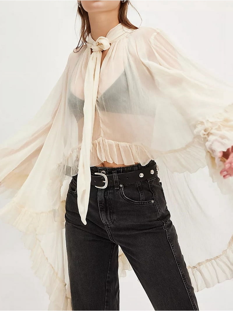 white sheer dress shirt LONG SHEER BUTTON UP SHIRT