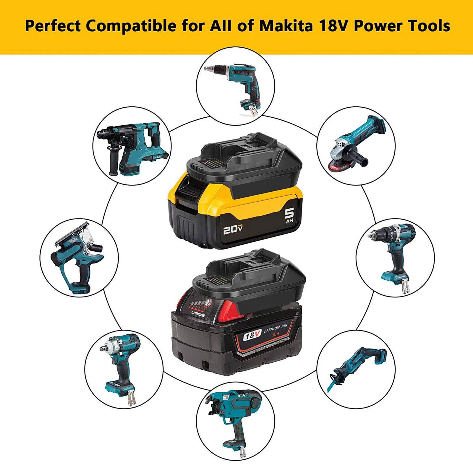 USB Battery Adapter for Dewalt 20V/Milwaukee 18V Convert to Makita 18V Tool