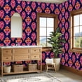 thumbnail image 4 of Peel and Stick Wallpaper 23.6in x 9.8ft Elegant Floral Damask Pink Peach Navy Blue Contact Paper Vinyl Waterproof Self Adhesive Wall Paper for Bedroom Shelf Cabinet Renter Friendly, 4 of 8