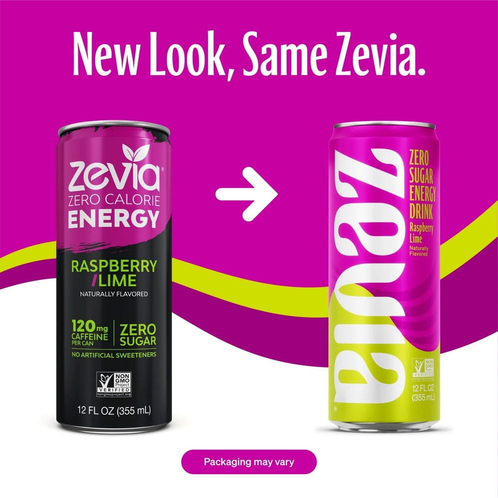 Zevia Zero Sugar, Raspberry Lime Energy Drink, 12 Fl Oz, Stevia