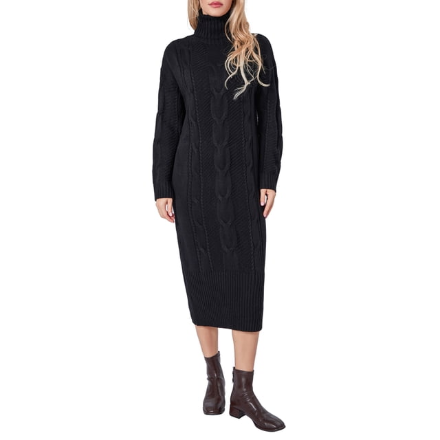 xiaxaixu Robe Longue en Tricot d'Hiver pour Femmes Couleur Unie Manches Longues Col Haut Robe Pull Ample