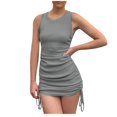 thumbnail image 4 of Up to 60% Off! pstuiky Summer Dresses for Women, Women's Solid Color Sleeveless Crew Neck Dress Slim Pleated Thread Sales Today Clearance Gray S, 4 of 4