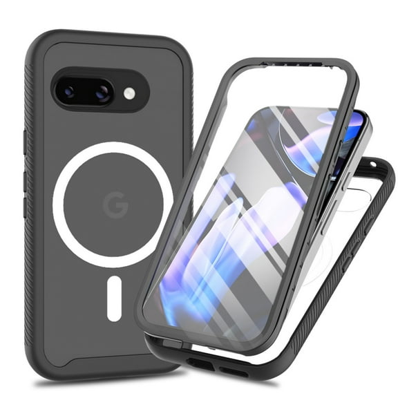 ELEHOLD Full Body Protective Case For Google Pixel 9A Magnetic Shockproof Cover, [Non-Slip], [MagSafe Compatible], [With Built-in Screen Protector], Black