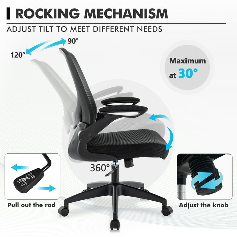Coolhut Ergonomic Office Chair, Lumbar Support Ergonomic Mesh Desk Chair  with Flip-up Arms (Black) 