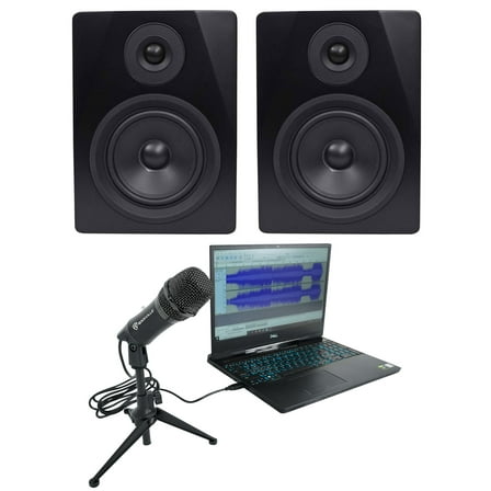 Rockville Z-STREAM USB Computer Microphone Mic Stand (2) 5.25" Studio Monitors
