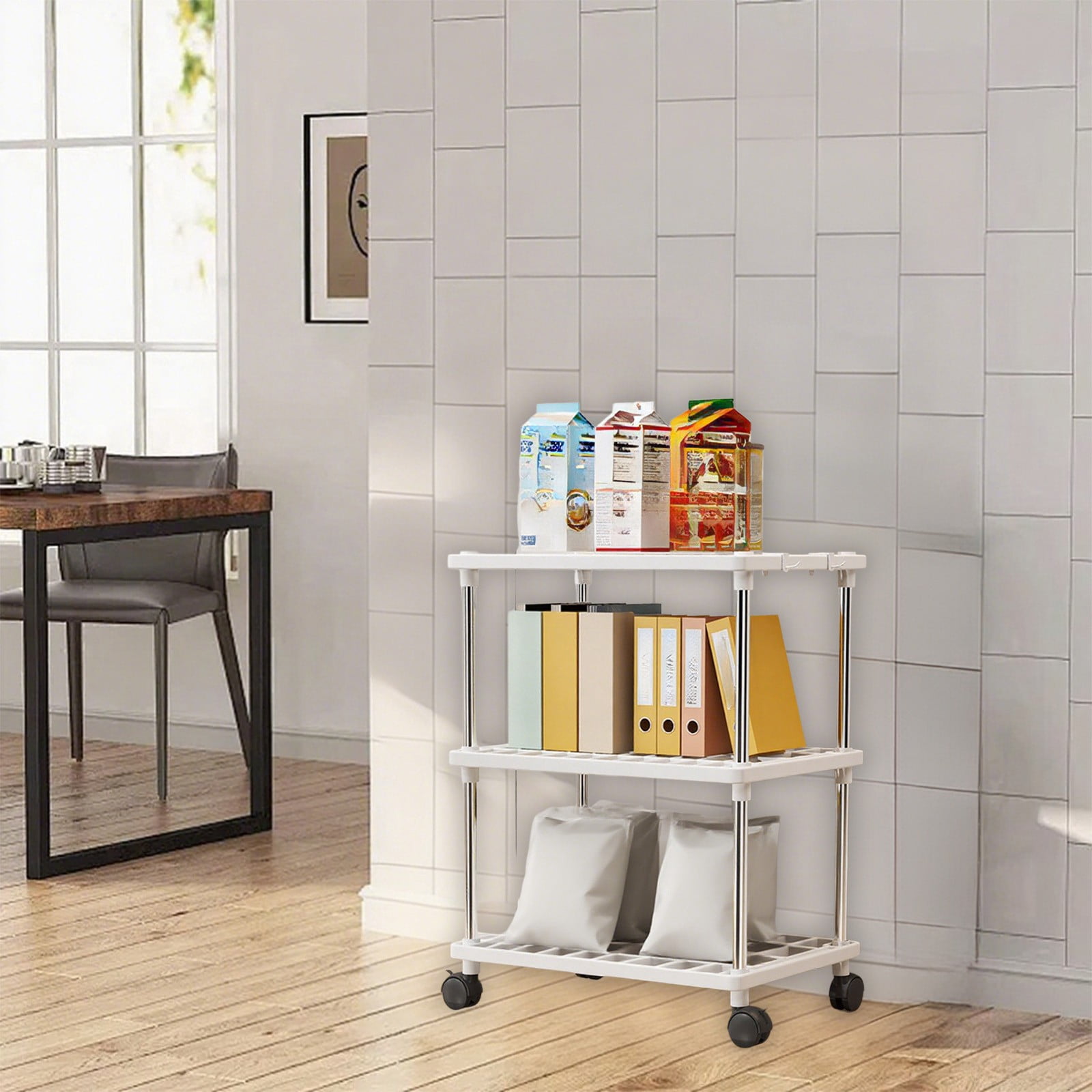 Usloyux Under $5 Freestanding Shelf Bathroom Organizer,2/3 Tier Storage Shelves with Wheels,Plastic and Metal Shelf Storage Rack Organizer,Standing Shelf for Bathroom Kitchen Closet