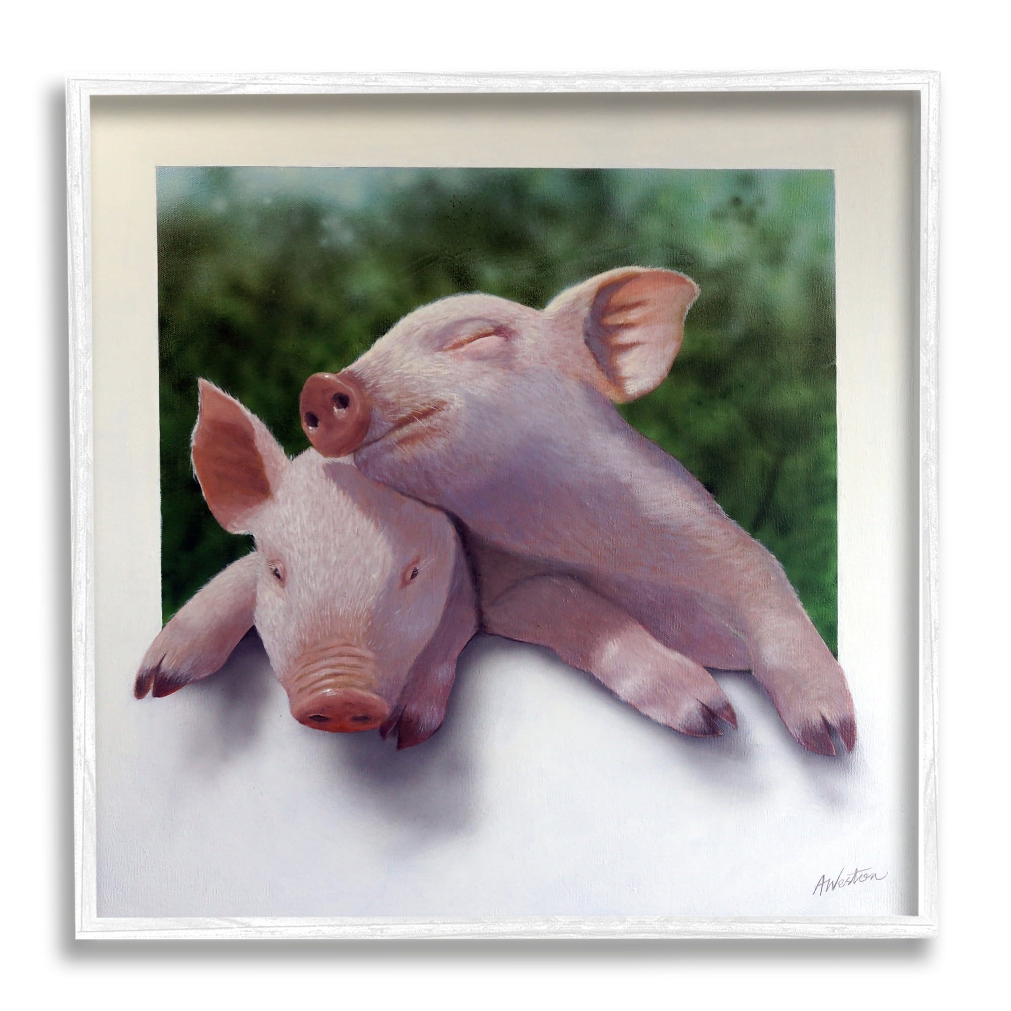 Stupell Industries Sweet Cuddling Pigs Sentimental Farm Animal Portrait Painting White Framed Art Print Wall Art, Design by Alan Weston