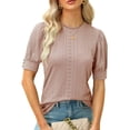 thumbnail image 1 of Sudadera cómoda de cuello redondo, informal, con cuello redondo y manga corta, color rojo rojizo XXL, para mujer, 1 of 5