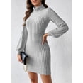 thumbnail image 2 of Women's Turtleneck Long Sleeve Mini Dress with Stretch Knit 95% Polyester 5% Elastane for Everyday Style Casual, 2 of 7