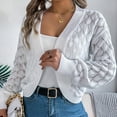 thumbnail image 2 of Gyexs Womens Plus Size Crochet Cardigan Sweater Long Sleeve Hollow Out Open Front Cardigans Outwear (White, Size S), 2 of 8