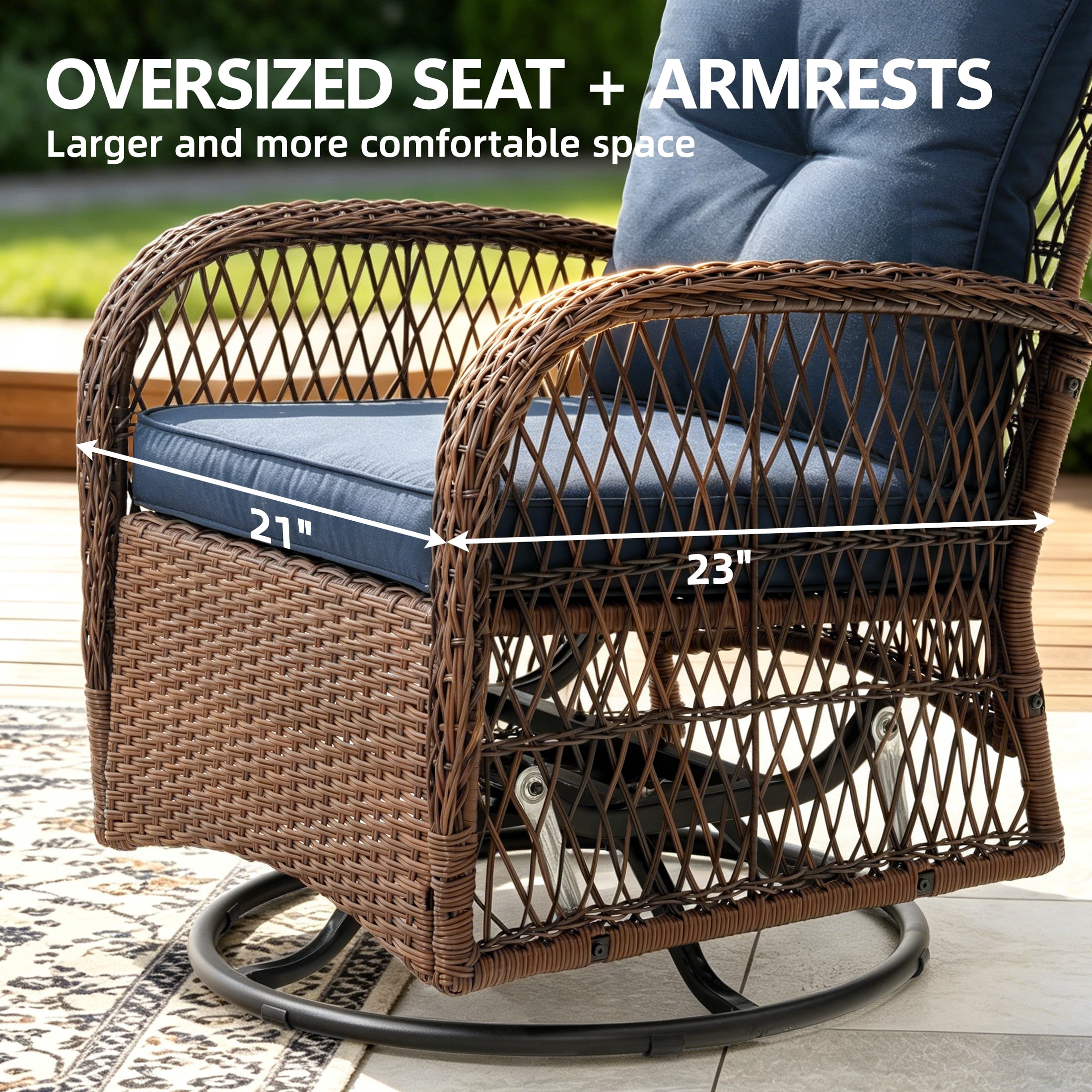 3 Pieces Patio Furniture Set, Outdoor Chair Set of 2 with Coffee Table, Porch Poolside PE Rattan Wicker Bistro Bar Set Cushioned, Heavy-duty Steel Frame Rattan 360°Swivel  Conversation Set