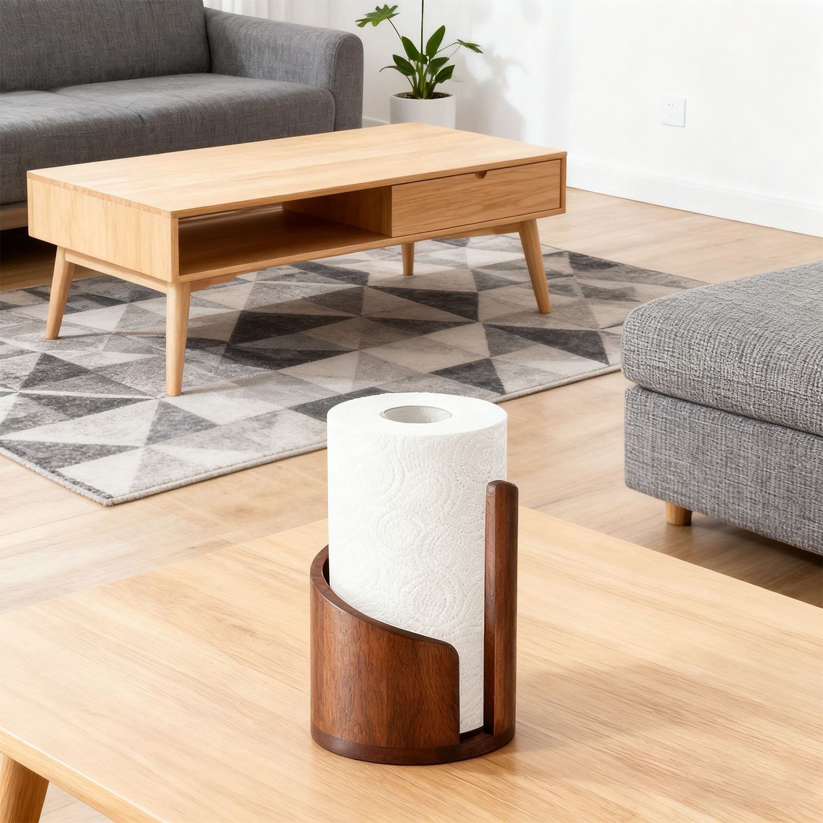 Mountain Paper Towel Holder Countertop with Mango Wood Round Base and Iron, Wood Paper Towel Holder Modern Spiral Cover Design, Mountain Themed Papers for Kitchen Bathroom (Black)