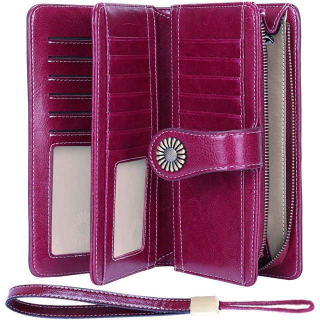 Cartera grande de piel para mujer, cartera grande para mujer, muchos compartimentos con 24 ranuras para tarjetas, cartera larga para mujer, protección RFID