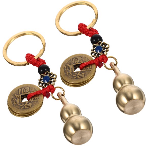 ETEREAUTY 2-Pack Golden Copper Gourd Keychain for Car Rearview Mirror and Bag Charm Accessories