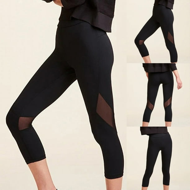 EQWLJWE Yoga Pants for Women Mesh Stitching Capris High Elastic