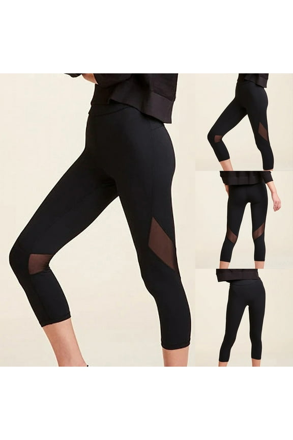 Women's Mesh Capri Leggings High Waisted Yoga Pants Non See-Through Capri Tummy Control 4 Way Stretch Crop Pant Black XL