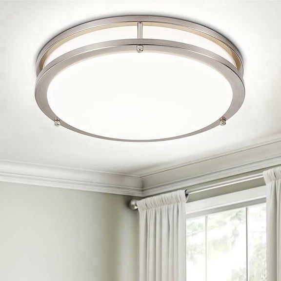 Kyoeon 13 inch Flush Mount LED Ceiling Light, 24W Modern Brushed Nickel Lighting Fixture for Kitchen Bedroom Hallway