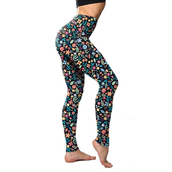 Zedker Leggings For Women Tummy Control High Waisted Leggings For Women Women'S Classic Retro Color Floral Graffiti Print Leggings