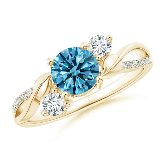 ANGARA Lab Grown Blue & White Diamond Twisted Vine Ring for Women in 14K Yellow Gold (Size-6mm| Clarity-VS) | April Birthstone, Anniversary, Jewelry Gift for Women | Lab-Grown Blue Diamond Ring