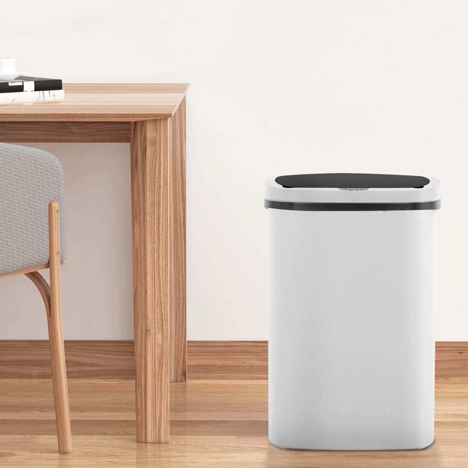 Kitchen Trash Can with Lid, 13 Gallon Automatic Garbage Can for Bathroom Bedroom Home Office , White