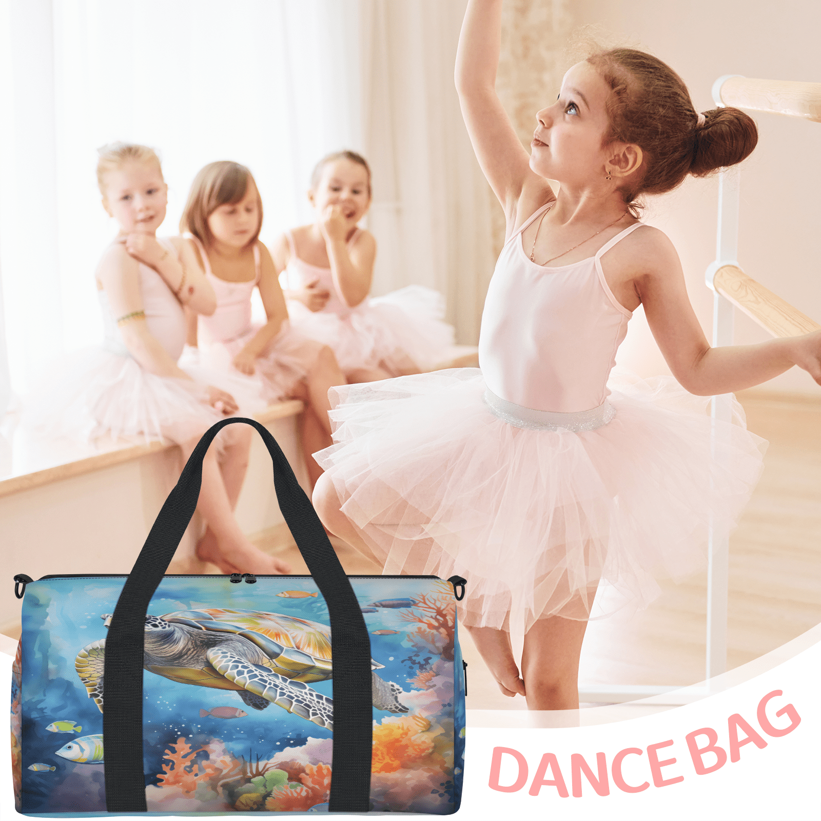 Herdesigns Sea Turtle Theme Travel Duffle Bag Sports Yoga Weekender Overnight Carry on Workout Bags Lightweight Waterproof Gym Tote Bag for Women