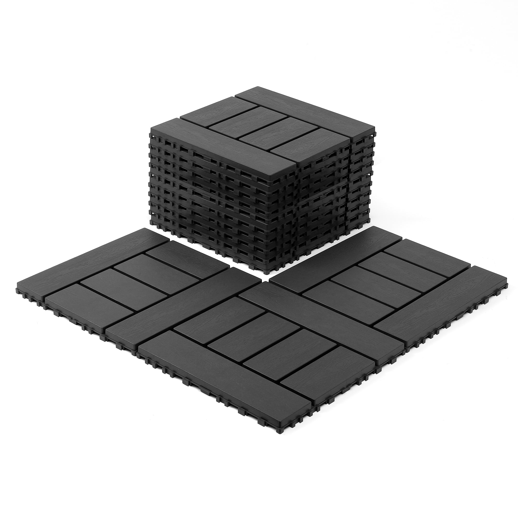 44 Pack Plastic Interlocking Deck Tiles 12"x12", Dark Gray Waterproof All-Weather Flooring for Patio, Poolside, Balcony & Bathroom