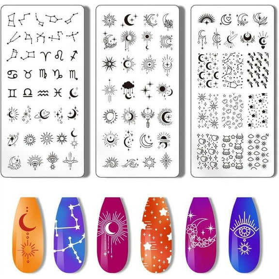84 Patterns Moon Star Nail Stamper 12 Constellation Nail Stamping Plate Night Sky Nail Art Stencils Print Nail Stencils Stainless Steel Nail Image Plates for Nail Design Manicure Salon