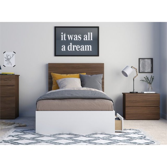 Merlin 3 Piece Twin Size Bedroom Set Walnut and White