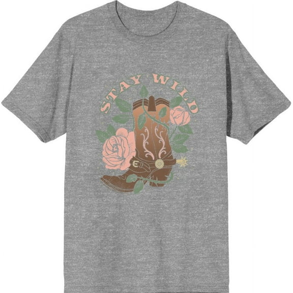 Vintage Country Stay Wild Men's Heather Gray Crew Neck Short Sleeve Tee-Medium