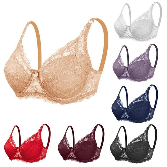 Lovzfmll Bras for Women, Plus Size Everyday Push-Up Underwire Bra, Standard Straps Push-Up Pull-On Stretchable Back Double Hook Lace Bra
