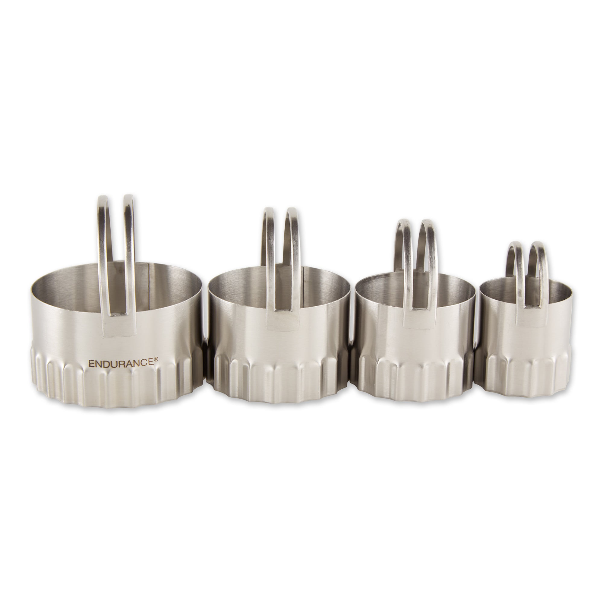RSVP Round BISCUIT/COOKIE CUTTERS Set of 4 Nesting Rippled Edges Stainless Steel