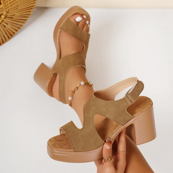 Domuza Platform Heels for Women Comfy Chunky Block Heeled Sandal Open Toe Ankle Strap Mid Heel Slingback Sandals Summer Pary Dress Shoes Brown 7(EU-38)