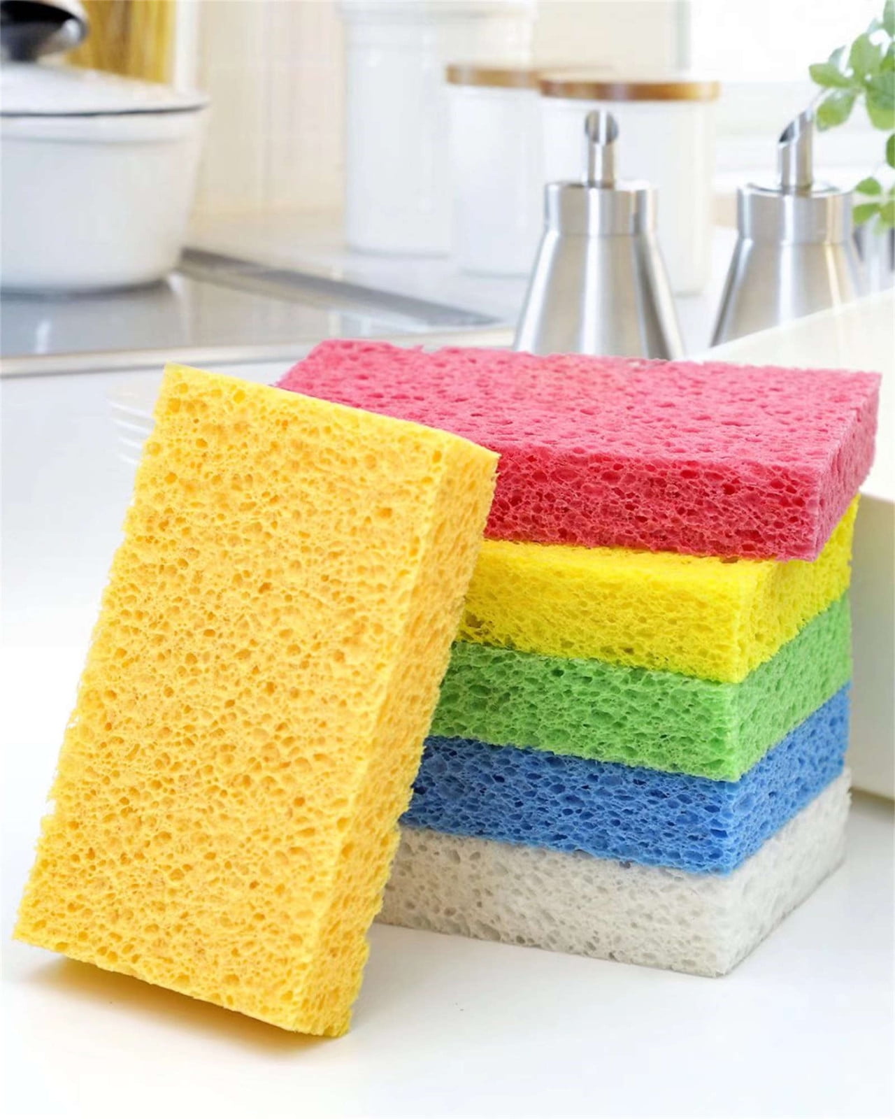 Large Kitchen Sponges for Dishes,Pop Up Eco Friendly Bathroom Cleaning  Sponge for Countertop,Tiles,Walls,Floors,Natural Compostable Scrubber for