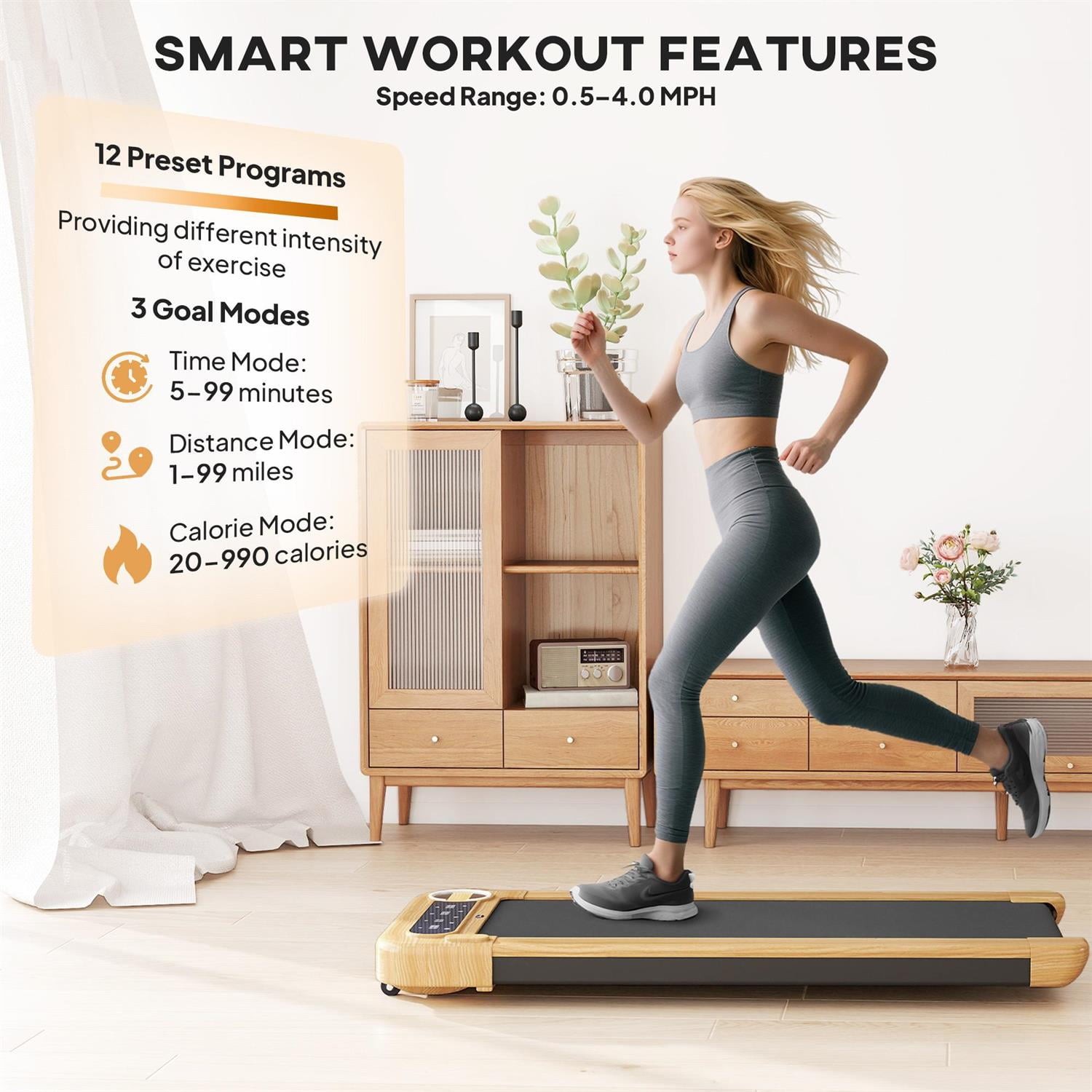 Demifill Under Desk Walking Pad Treadmill - Brown, 17" x 43" Wide Belt, With Remote Control, Bluetooth Speaker, Wheels & LED Display
