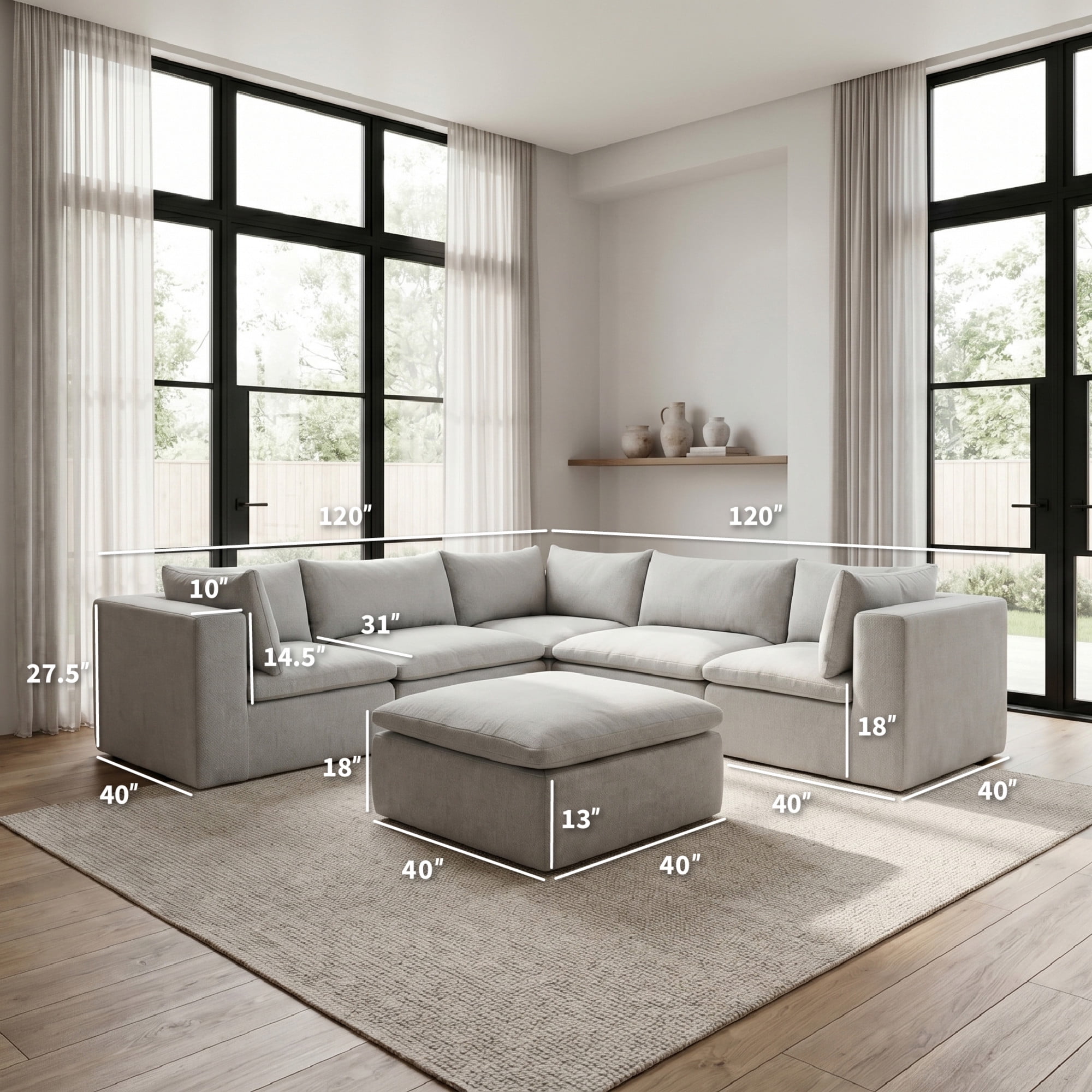 Big Joe Averra Sectional Couch for Living Room, 6 Piece Sofa, Cottage Gray