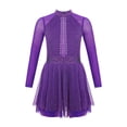 thumbnail image 3 of Alvivi Girls Shiny Diamond Hollow Back Figure Ice Skating Dress Long Sleeve Mesh Splice Ballet Dresses Purple 14, 3 of 7