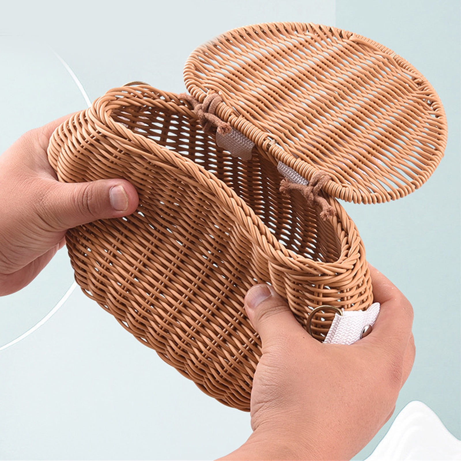 UNTERING Bicycles Wicker Basket Front Handlebars Basket with Belt and Lid Wovens Bikes Basket for Kids Bikes, Scooter