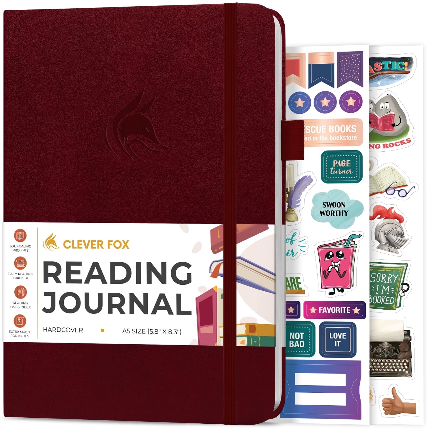 Clever Fox Reading Journal – Book Review Log – Gift Accessories for Reading Lover – Book Journal – A5, 5.8”x8.3” (Wine Red)