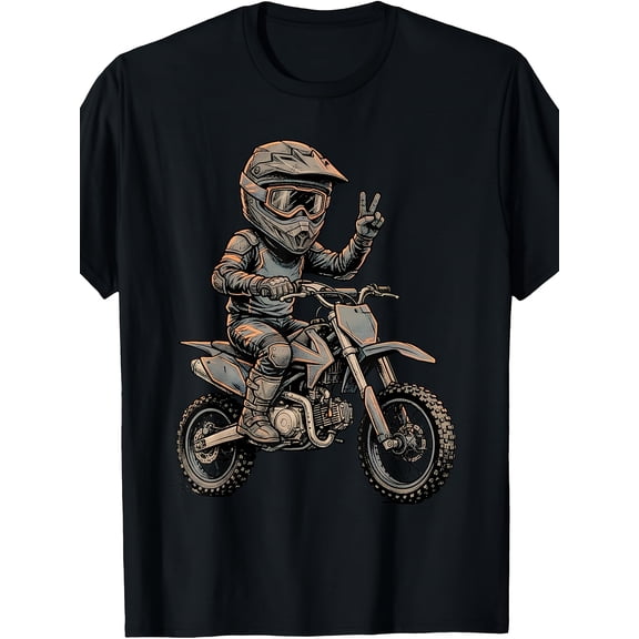 children’s wear Retro Motocross Dirt Bike Graphic Tee, Funny Racing Motorcycle T-Shirt for Boys Girls Kids, Cute Biker Peace Sign Shirt