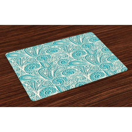 Teal And White Placemats Set Of 4 White Lace Style Pattern