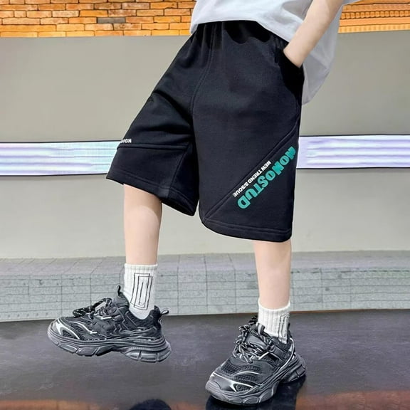 ATOGUTA Boys Shorts High Waist Elastic Active Performance Running Basketball Shorts with Pockets Black, Size 6-16