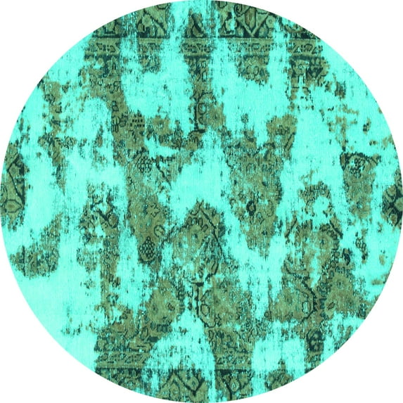 Ahgly Company Indoor Round Abstract Turquoise Blue Modern Area Rugs, 3' Round